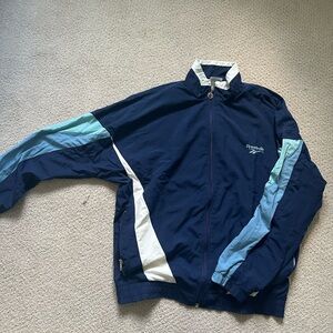 Vintage Reebok Men's Blue and White Windbreaker